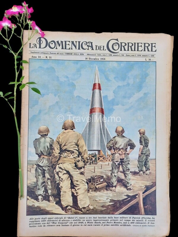 Copertina fronte Domenica del Corriere 16 dicembre 1956 – articoli su Coppi,Ligabue,Rush,Deledda,Uranio