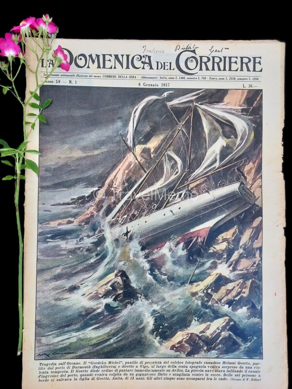 Copertina fronte Domenica del Corriere 6 gennaio 1957 – articoli su Pascoli, Montanelli, Roma, Enrico IV, Berta di Susa